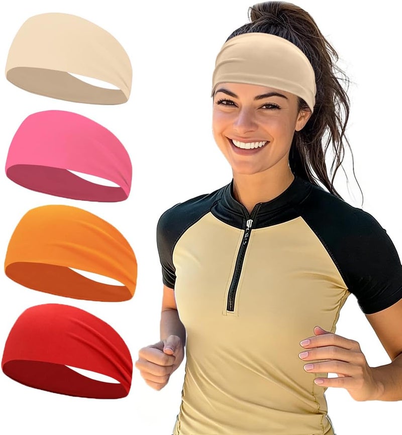 SRLLBBY 4 PCS Double-Layer Workout Headbands, Stretchy Sports Sweatband for Men and Womem, Sweat Wicking Hairbands for Running - Image 1